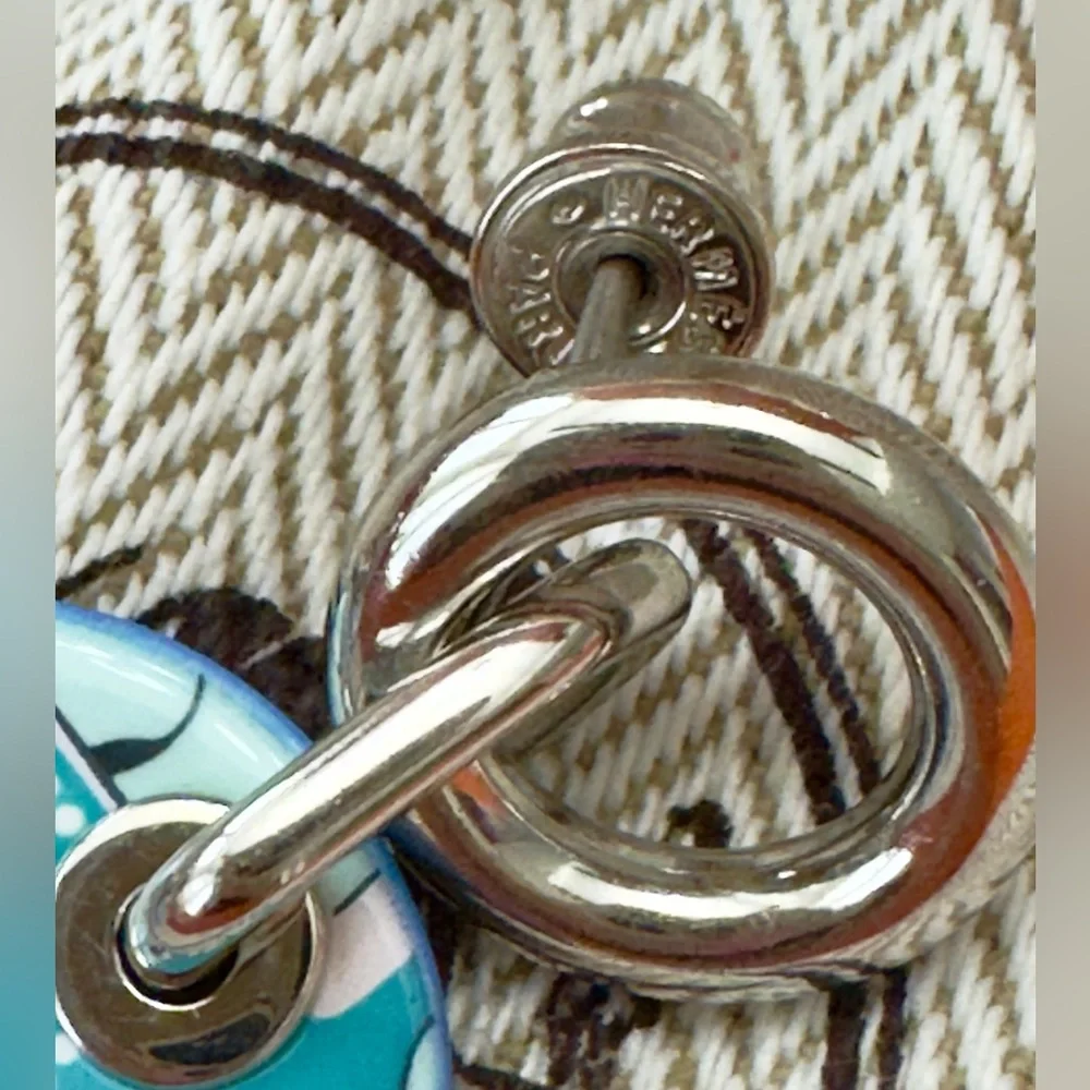 Hermes Tattersall Silver Blue Horse Earrings W/Box - Picture 4 of 5